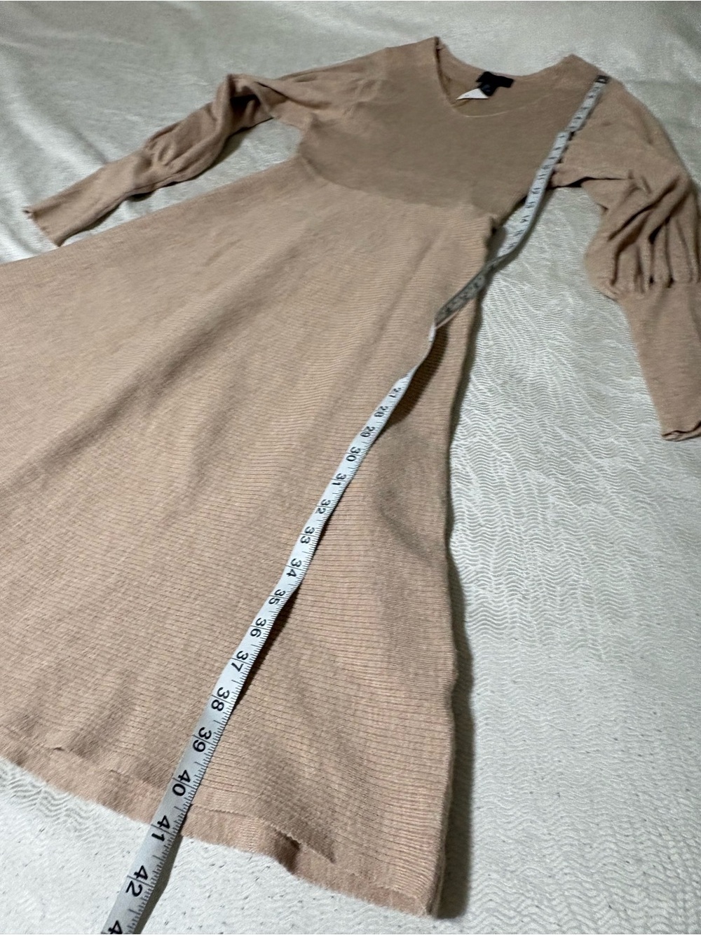Rachel Zoe Puff-Sleeve Knit Dress in Beige Size L Short Dress - Picture 7 of 13